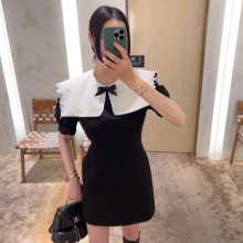 现货 蝴蝶结泡泡袖海军翻领连衣裙2025夏季女收腰撞色A字裙held*r