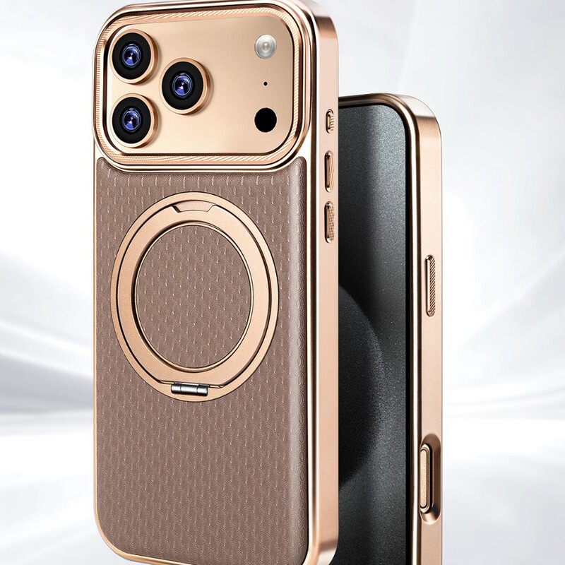 Suitable for Iphone17Promax Mobile Phone Case 360 ​​Degree Rotating Bracket 15Pro Leather Alloy Button Lens