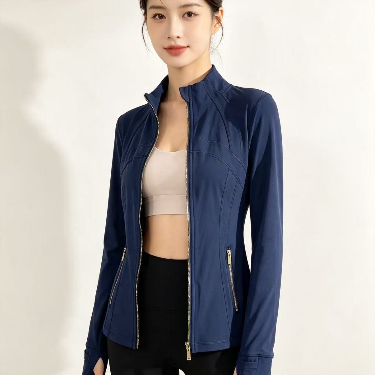新款三针五线瑜伽服女士长款健身服跑步运动户外外套塑身上衣产品实拍图