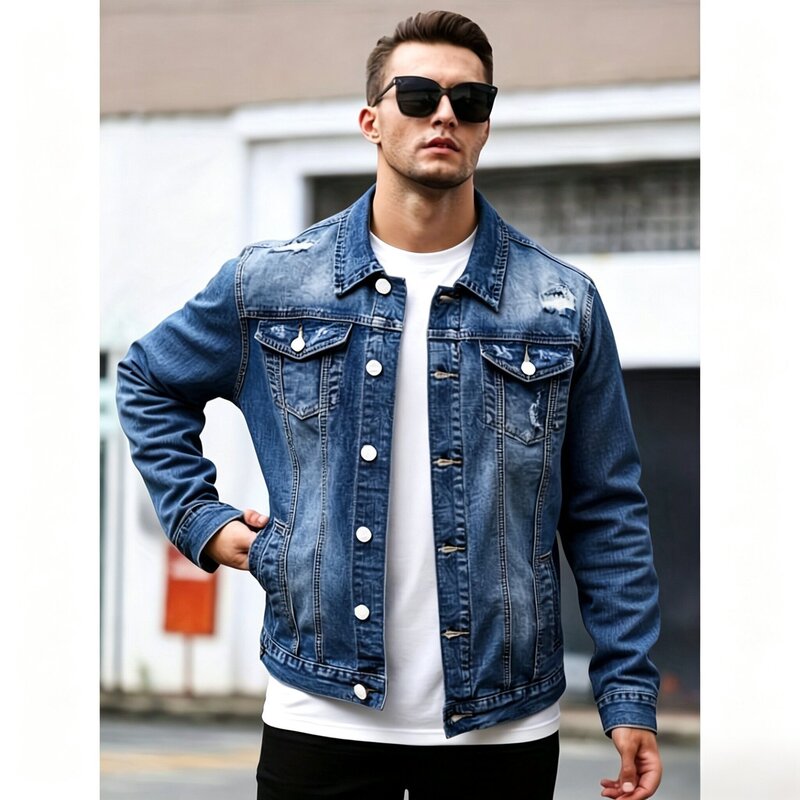 U.S. Warehouse Dropshipping Foreign Trade Cross-Border European and American Men's Clothing Sources Men's Ripped Denim Clothes Denim Jackets U.S. Warehouse Dropshipping Foreign Trade Cross-Border European and American Men's Clothing Sources Men's Ripped Denim Clothes Denim Jackets