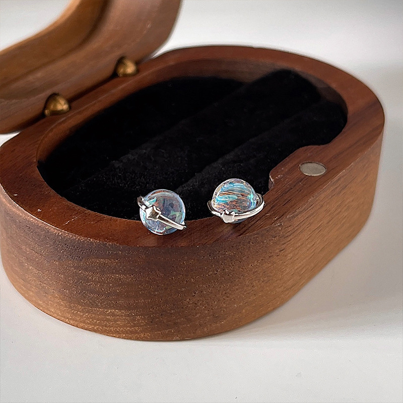 極光幻彩星球耳釘超美小眾簡約氣質五角星耳飾通勤創意飾品代發