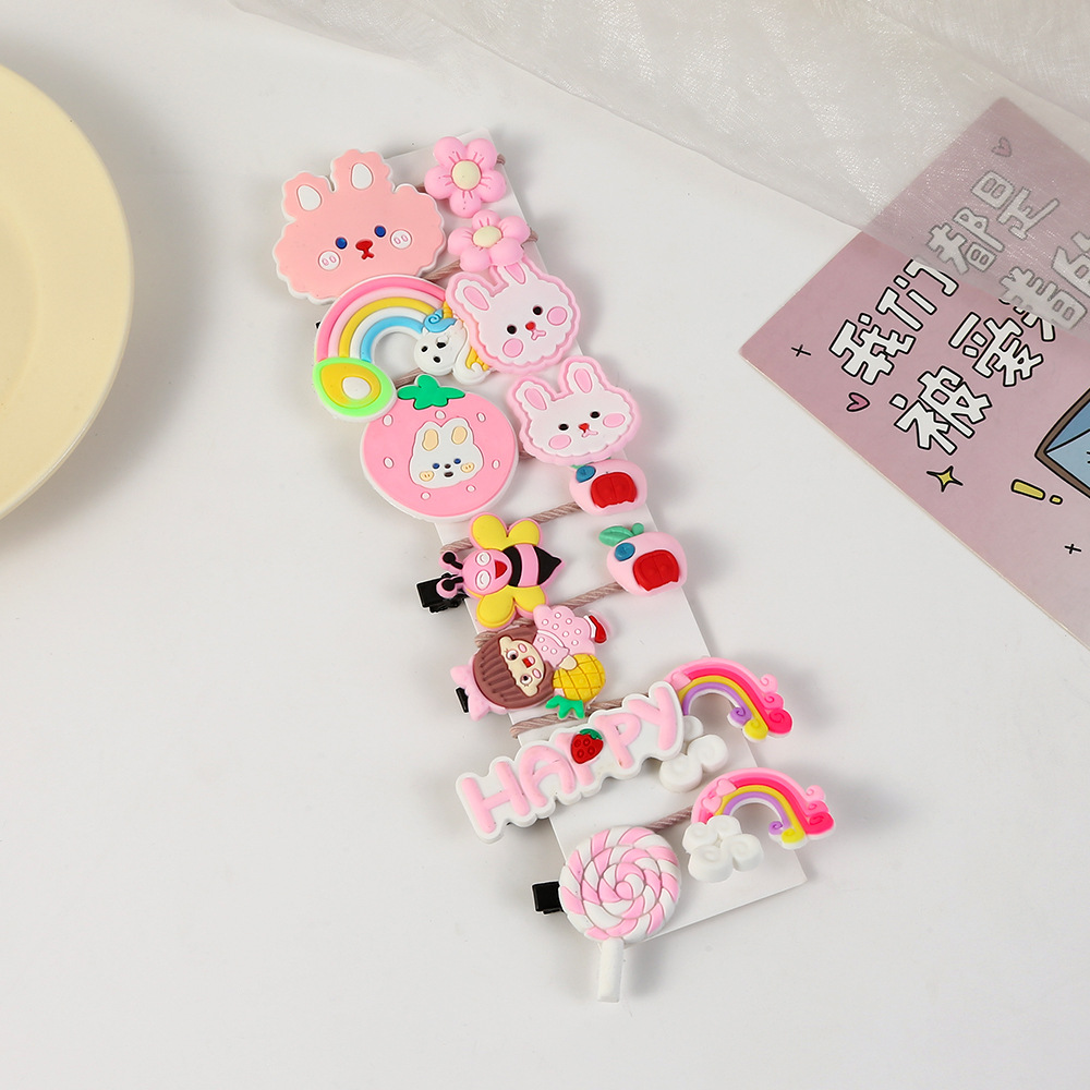 Inventario coreano clip para el cabello de niños dibujos animados set adorable clip para el cabello hecho a mano dopamina tocado de niña al por mayor