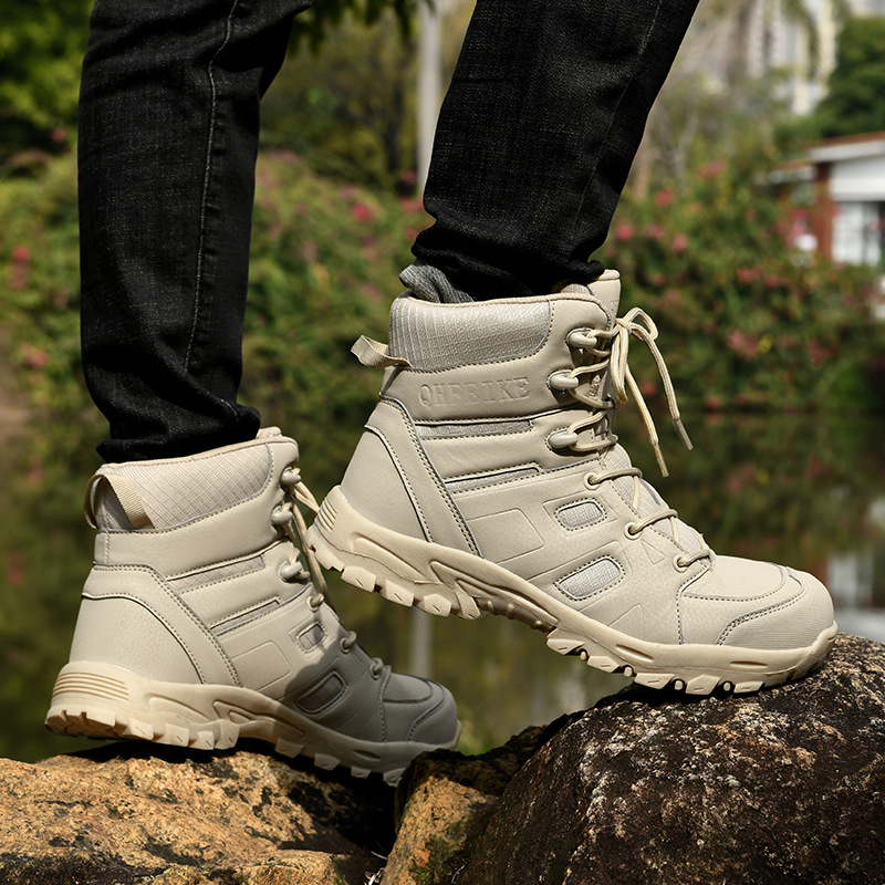 Zapatos de senderismo transfronterizos de gran tamaño, botas militares de entrenamiento táctico al aire libre para hombres, botas de herramientas de aventura todoterreno antideslizantes transpirables