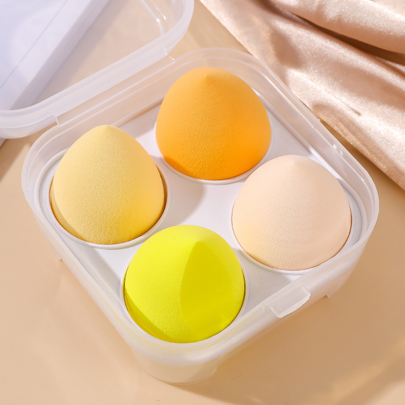 Juego de esponjas de maquillaje, 4 piezas, no absorben polvo, con forma de gota de agua y calabaza, esponjas de maquillaje anguladas, esponja cosmética, esponja tipo cojín.
