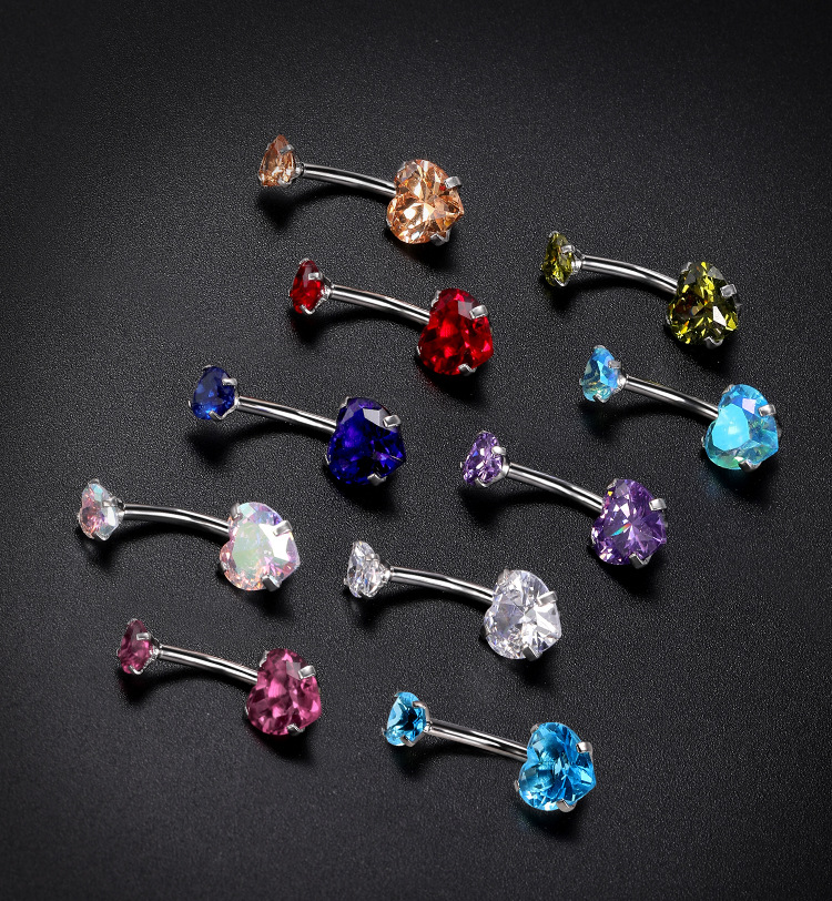 Heart-Shaped CZ Belly Button Ring Stainless Steel Double Head Dangle Navel Piercing Jewelry detail image 2