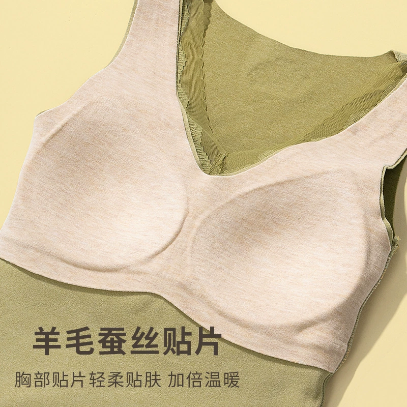 Тёплое бельё underwear, майка, шерстяная кружевная шелковая основа тело-дружелюбная топ с чашками