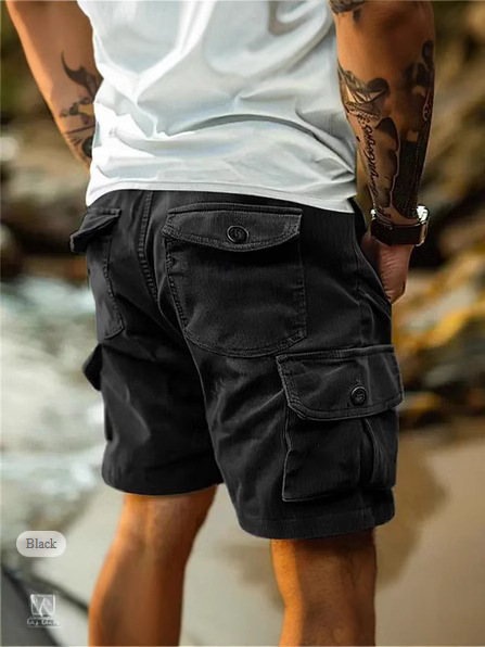 Men Cargo Shorts Summer Short Pants Casual Shorts Corduroy Shorts Loose Short Pants Elastic Waist Multi Pockets