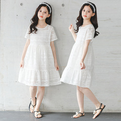 New fake two-piece lace dress children's clothing girls short-sleeved dress summer dress Korean style children's dress