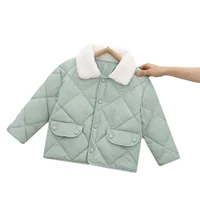 Детская одежда Amazon, осенне-зимняя детская Корейская пуховая куртка с хлопковой подкладкой для мальчиков и девочек, детское утолщенное теплое шерстяное пальто с воротником