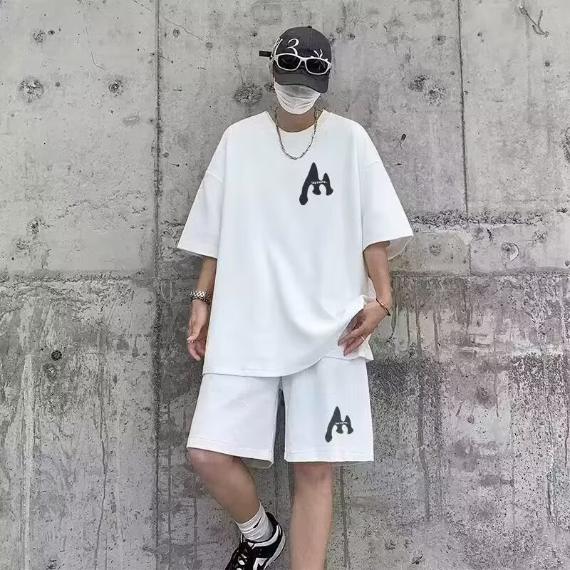 Shirt Less Clothing Sportswear suit Men's Summer Short-sleeved T-shirt Basketball Clothes Casual Shorts Two-piece Korean Fashionable