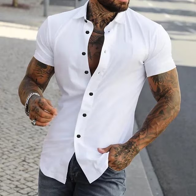Comercio exterior transfronterizo simple verano duro hombres casual color sólido camisa de manga corta juventud moda deportes camisa delgada