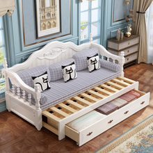 欧式实木沙发床推拉可折叠坐卧两用床多功能客厅双人储物箱体收纳
