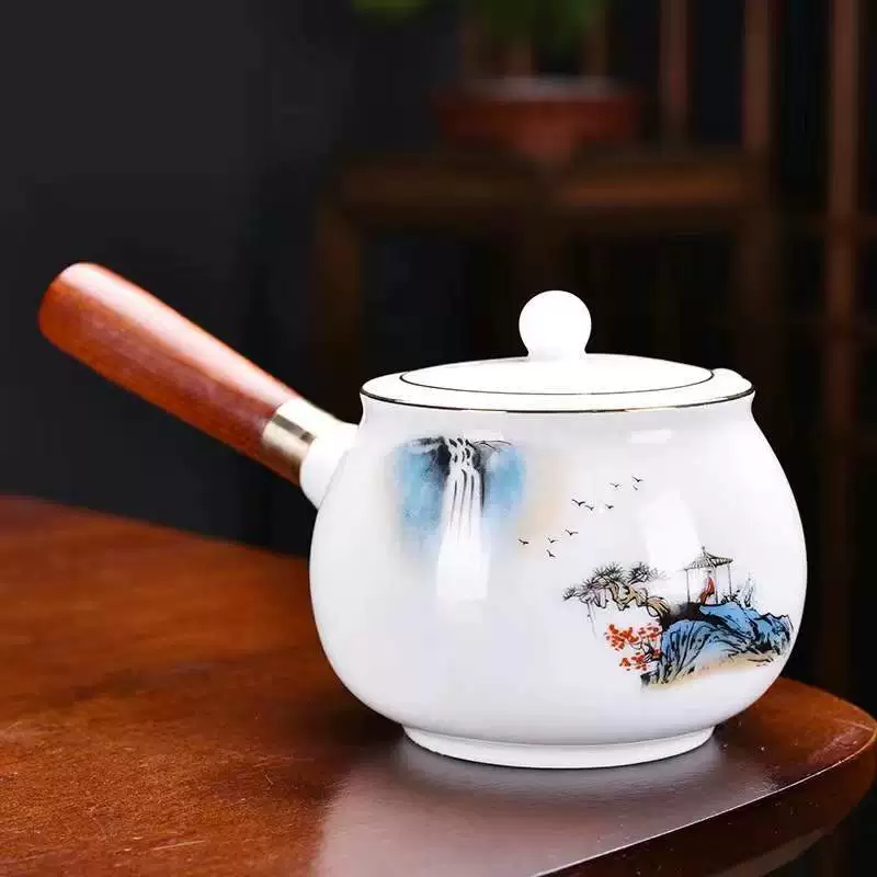 Ладья из бараниной жирной нефритовой белой porcelain боковая ручка против ожогов чайник набор китайского ушу чайник чистый белый простой домашний чайник оптом