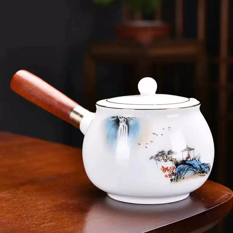 Ладья из бараниной жирной нефритовой белой porcelain боковая ручка против ожогов чайник набор китайского ушу чайник чистый белый простой домашний чайник оптом