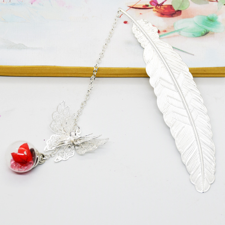 Estilo chino clásico metal pluma marcador lindo material de latón mariposa flor eterna papelería creativa regalo al por mayor