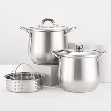 不锈钢大肚锅大容量家用煲汤双耳加高鼓型汤蒸锅炖锅多用锅批发