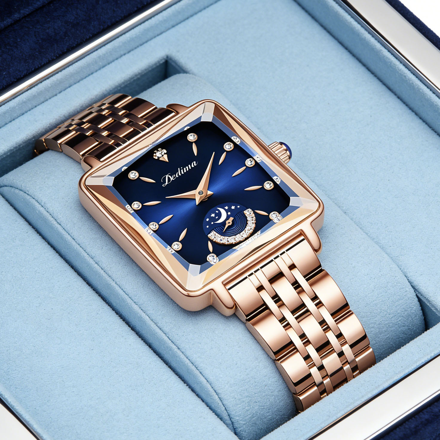 Cross-border Explosions Genuine Fashion Square Women's Diamond Sun Moon Star Watch Live Selling Light Luxury Women's Watch