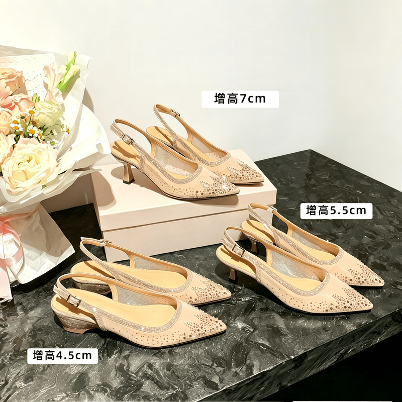 Grape Mom Studiolee: Three Types of Heel Heights! Fashionable Fairy-Style Sparkling Rhinestone Mesh Backless High-Heeled Shoes for Women Grape Mom Studiolee: Three Types of Heel Heights! Fashionable Fairy-Style Sparkling Rhinestone Mesh Backless High-Heeled Shoes for Women