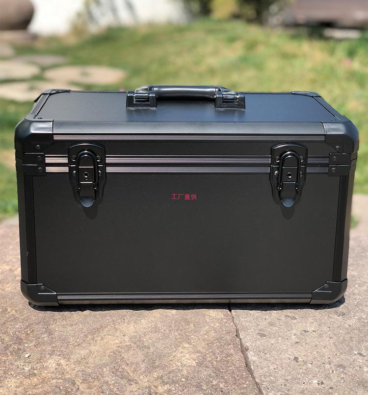 Large medium -sized black aluminum alloy multi -function hand -instrument box model dual control tool box with plate sponge