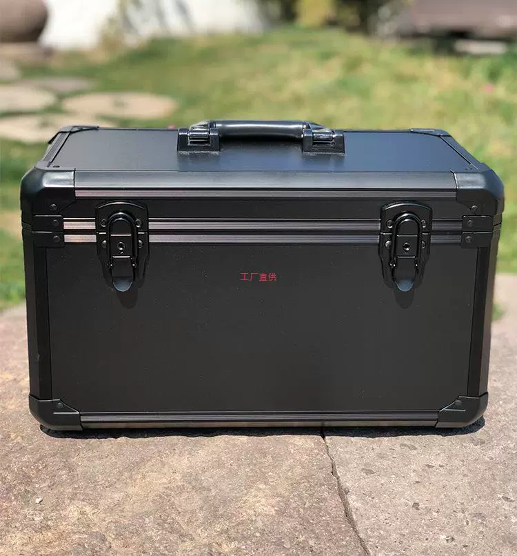 Large medium -sized black aluminum alloy multi -function hand -instrument box model dual control tool box with plate sponge
