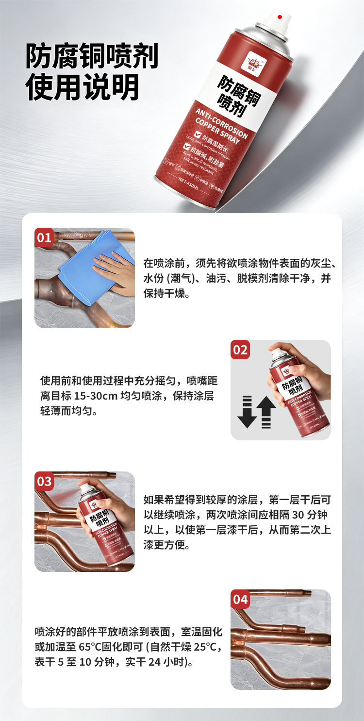 Anti-corrosion copper spray paint, metal antique copper color, rust-proof red copper and brass repair paint, self-spraying paint for air conditioning copper pipes
