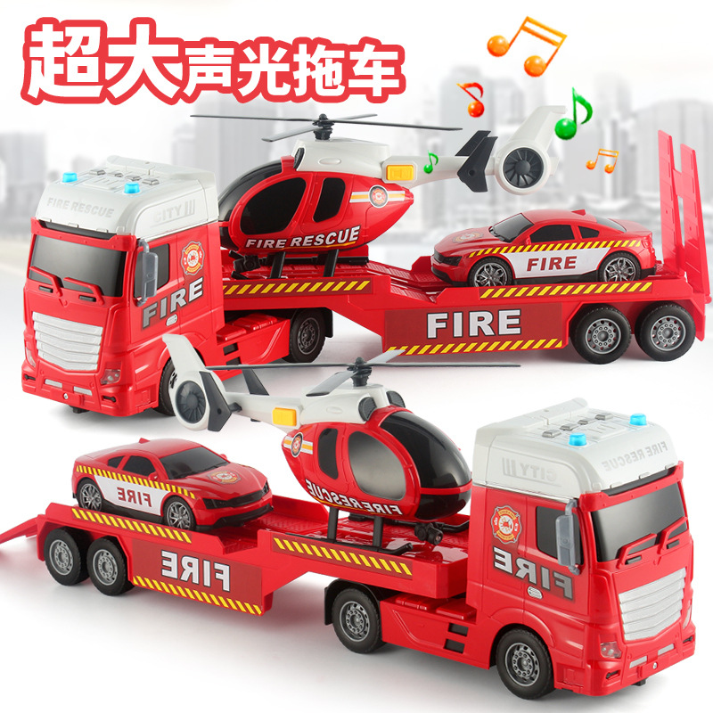 Children's toy fire truck transporter large flat trailer engineering toy car airplane car puzzle boy