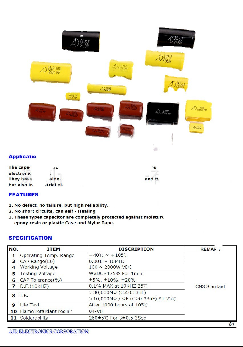 Taiwan AID Aid Capacitor General Agent MPT105K2EQA AD конденсатор
