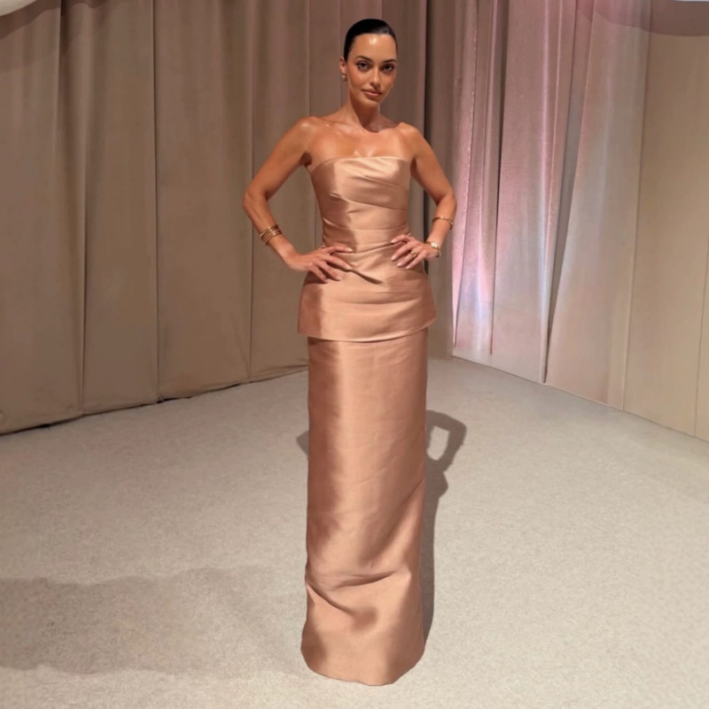 Summer New Mature European and American Amazon Women's Clothing 2026 Strapless Satin Evening Dress Elegant Sleeveless Long Dress Summer New Mature European and American Amazon Women's Clothing 2026 Strapless Satin Evening Dress Elegant Sleeveless Long Dress