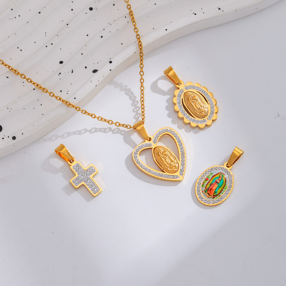 Artículos de venta caliente transfronterizos europeos y americanos, colgante pequeño de la Virgen María con forma de cruz y corazón hueco de AliExpress, adorno colgante para bricolaje.