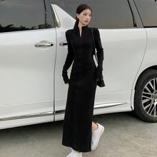 黑色连衣裙女2024秋季新款气质修身显瘦设计感拉链打底鱼尾包臀裙