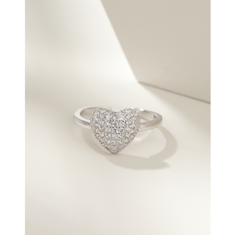 Anillo de diamante de plata esterlina 925 en forma de corazón femenino simple y universal nicho de alto nivel amoroso anillo de apertura joyas