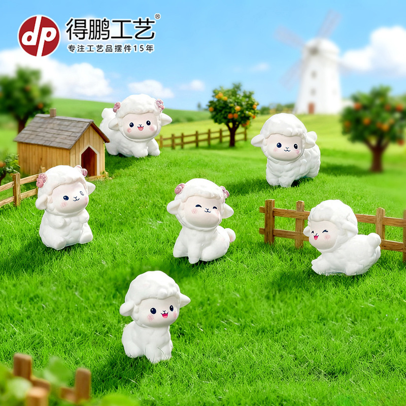 Micro-Landscape Moss Handmade Landscaping Colorful Lamb Resin Crafts DIY Home Desktop Decoration Small Ornaments