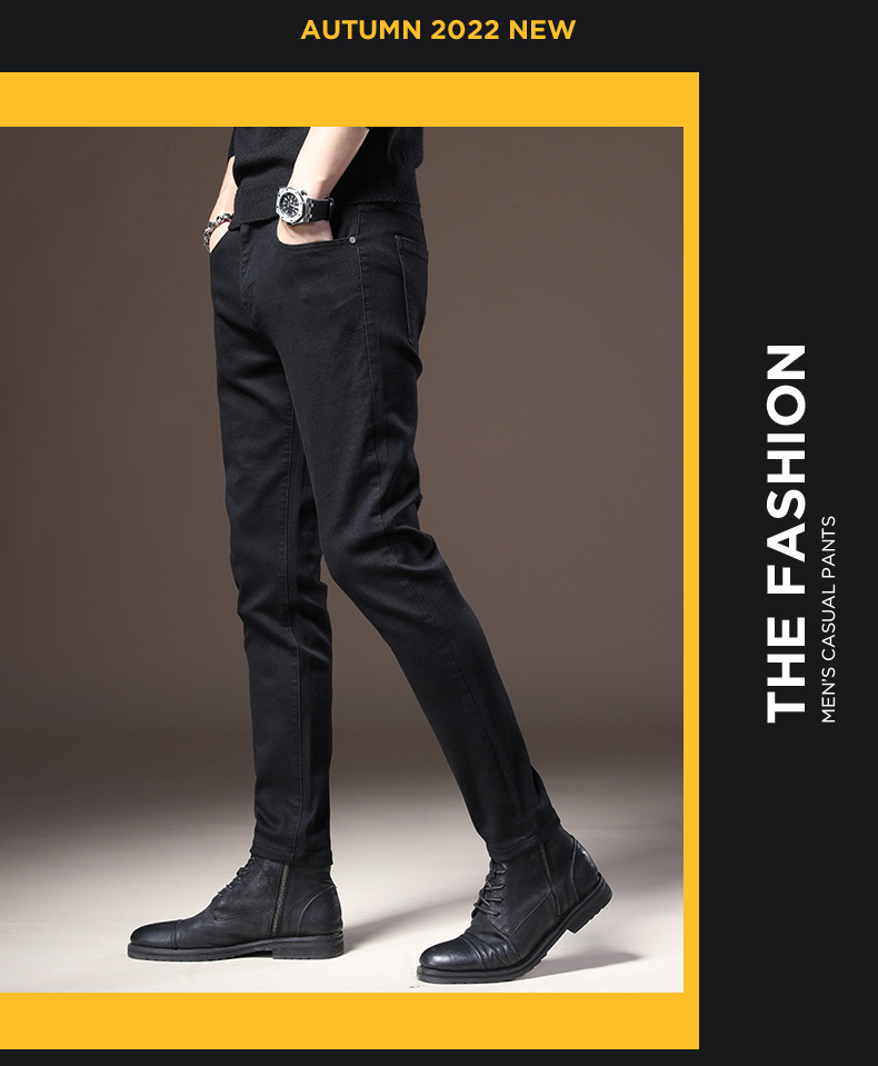 Autumn and winter men's casual jeans Korean version trendy stretch washed slim fit black straight tube with thick velvet_voghion.com