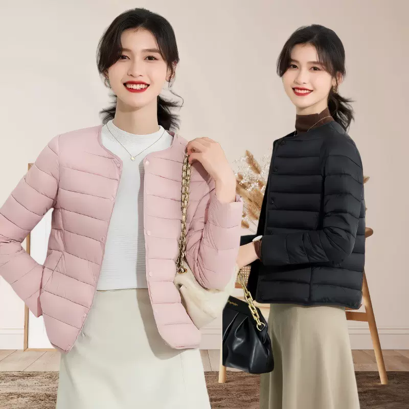 羽绒棉服女短款轻薄无领修身内穿打底内胆时尚百搭圆领保暖小棉袄