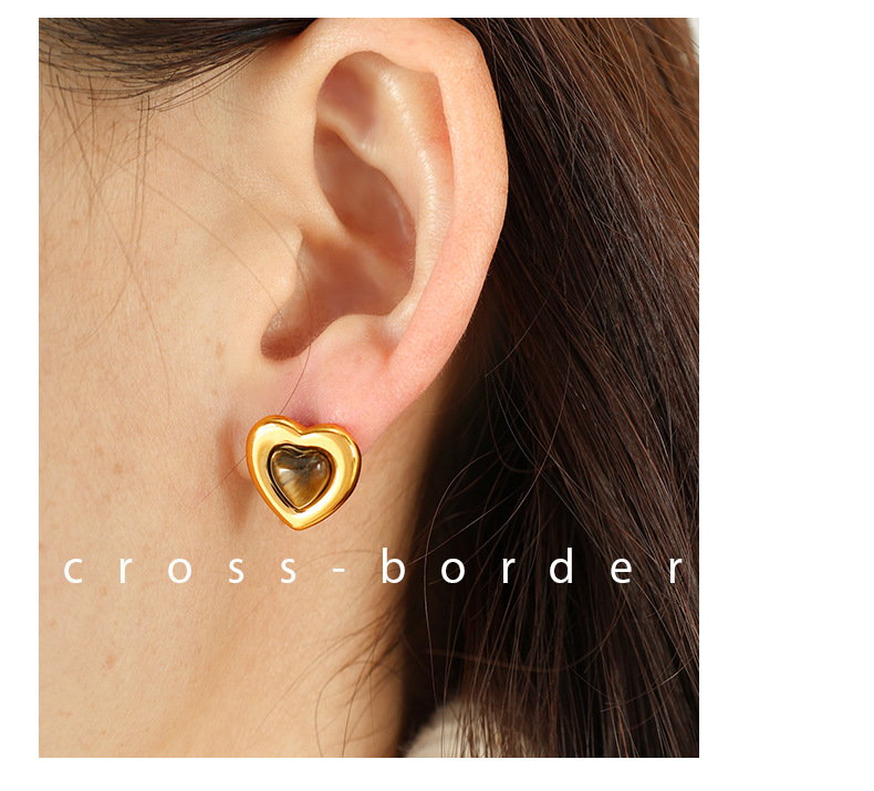 9g Weight Natural Stone, Glass Inlay Material Earrings, Necklace Classification Holiday, Daily Occasion 304 Stainless Steel Material Heart Shape Pattern Women's Gender Inlay Design Simple Style Style Wholesale Jewelry Simple Style Heart Shape 304 Stainless Steel Natural Stone Glass Inlay Earrings Necklace 7