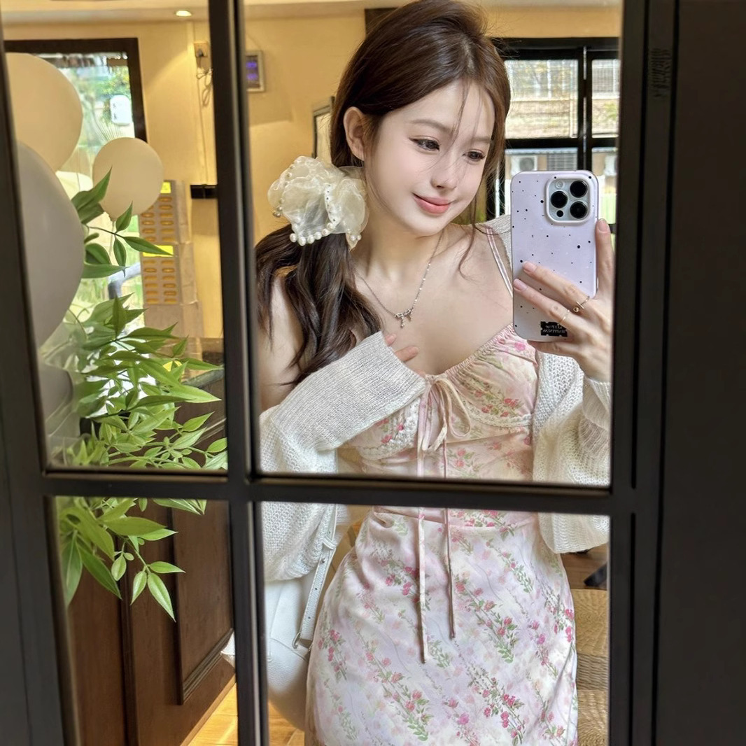 레이스 레이스 레이스 꽃 원피스 여름 달콤한 성적인 해변 우아한 프랑스 스타일 부드러운 A 라인 슬립 원피스 긴 원피스