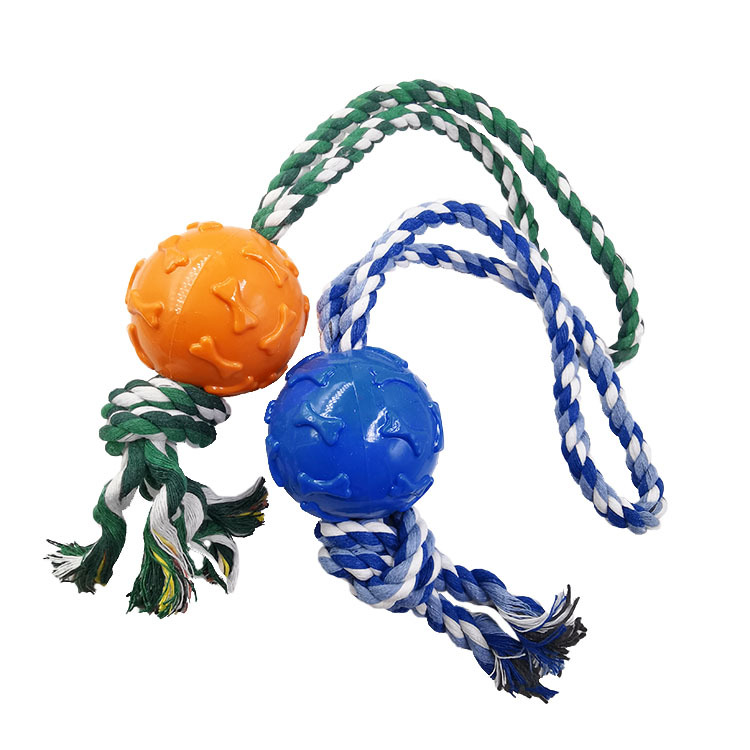 Cuerda para mascotas pelota resistente a los mordiscos cuerda de algodón para perros TPR pelota de goma entrenamiento para perros molares juguetes educativos interactivos fábrica al por mayor