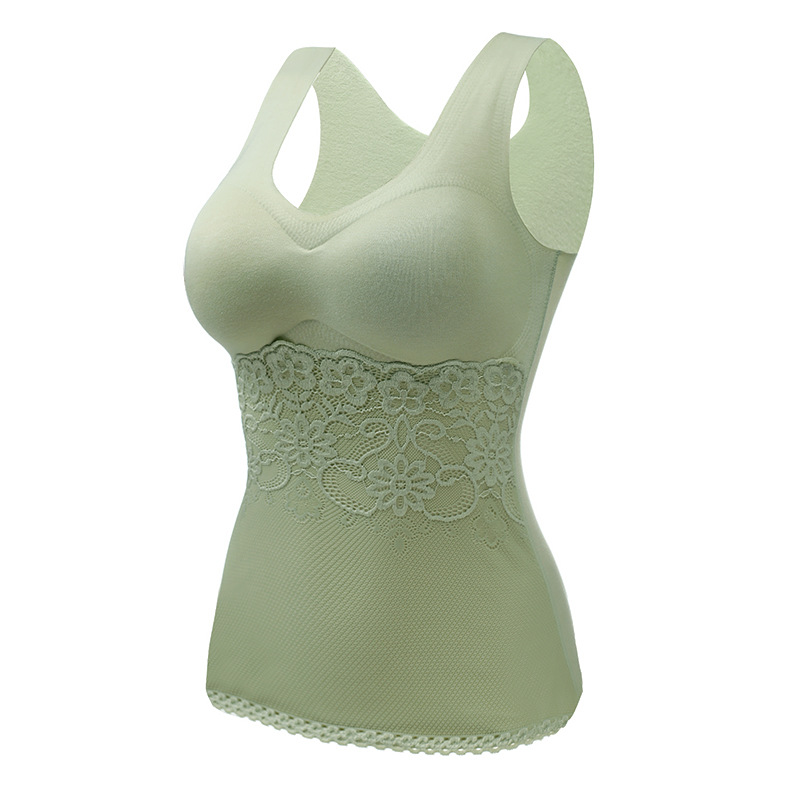 Chaleco térmico de terciopelo de calentamiento sin costuras Camiseta slim fit de mujer con almohadilla en el pecho correa de encaje ropa interior térmica a prueba de frío