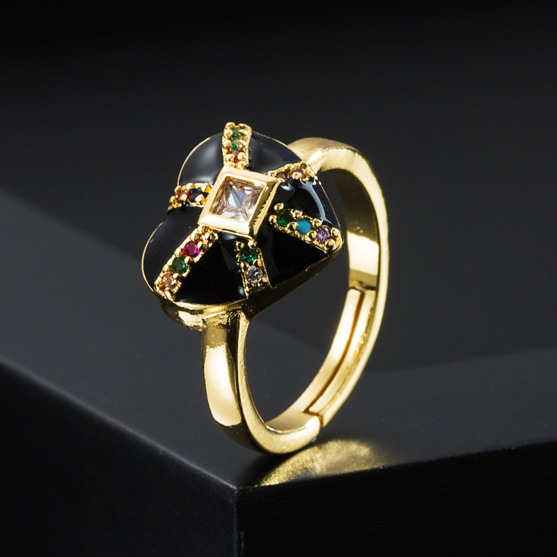 Bague En Forme De Coeur De Pêche En Cuivre À La Mode, Couleur Micro-incrustée D&#39;huile De Zircon Dégoulinant D&#39;oeil Du Diable, Femme display picture 3