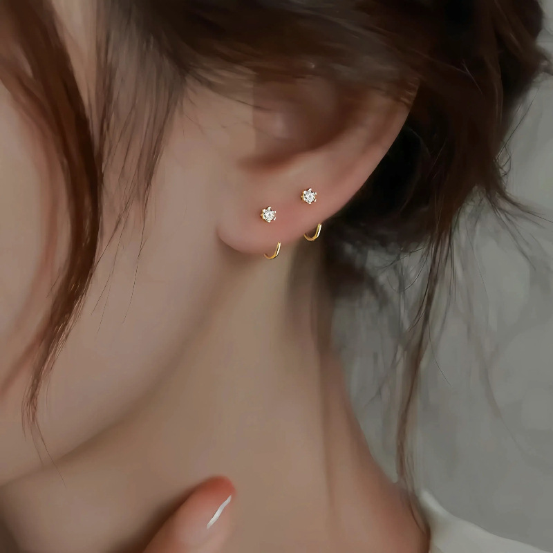 S925 plata esterlina chapado en oro 14K clásico seis garras ganchos de orejas de un solo diamante nicho para mujeres actualización simple de moda auriculares versátiles