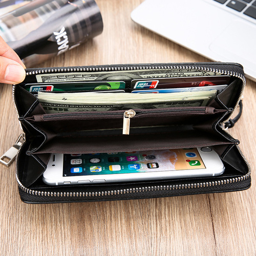 New Men's Long Wallet Woven Fashion Casual Handbag Phone Bag Youth Large Capacity Money Clip Zipper Bag