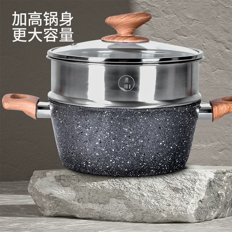 Суповая миска по Qingwei, 24 см, крышка из стекла с рисовой клейковиной, паровая решетка, совместимо с индукционной плитой