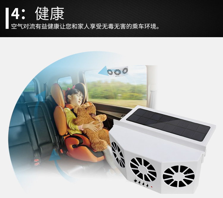 Summer Solar-Powered Three-Head Car Exhaust Fan, Car Cooling Solar Ventilation Exhaust Fan, Odor Removal Electric Fan