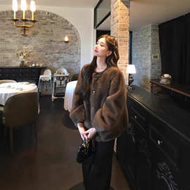 现货中古风仿水貂短款环保貂皮大衣短款毛毛皮草外套女2025新款秋