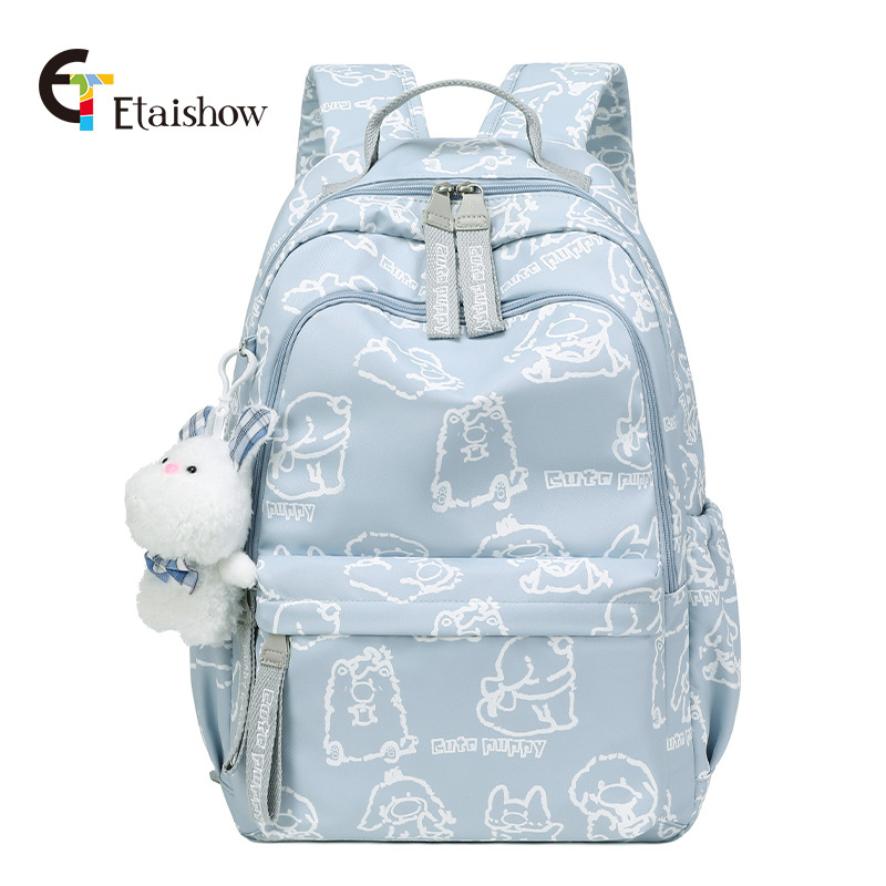 Fábrica al por mayor mochila femenina estudiante de secundaria lindo gato impresión gran capacidad impermeable chica