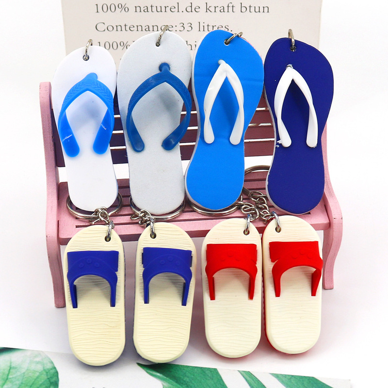 Blue and White Flip-Flops Hanging Beach Slippers Keychain Simple Style Beach Shoes Casual Shoes Bag Pendant