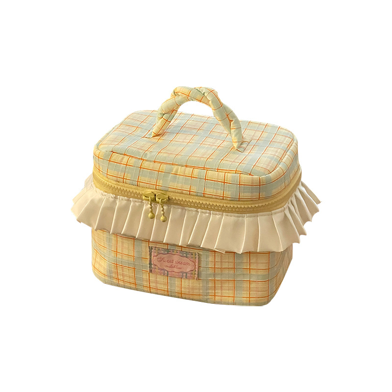 Bolsa de maquillaje de gran capacidad bolsa de maquillaje portátil para mujeres bolsa de almacenamiento de maquillaje de viaje bolsa de lavado nicho encantadora bolsa de almacenamiento de mano para mujeres