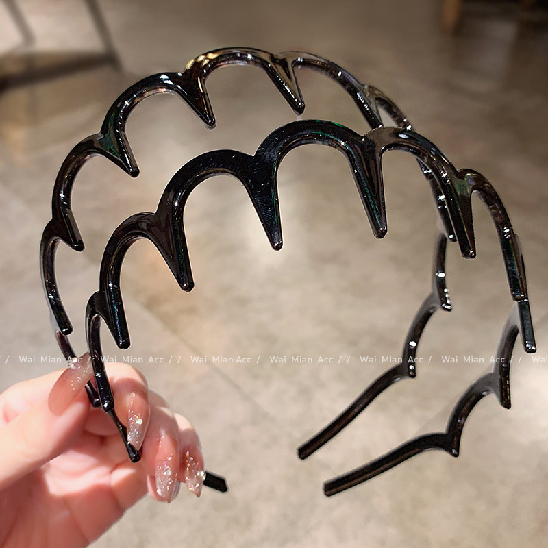 New Black High Crown Headband Korean High-End Hairband DIY Base with Teeth for Women Face Washing Anti-Slip Hair Press 3