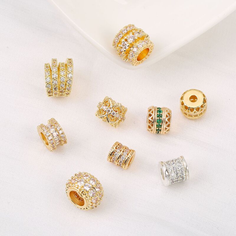 14K Gold-Filled Micro-Inlaid Zircon Barrel Beads with Strong Color Retention for DIY Handmade Bracelets, Necklaces, and Pendants 14K Gold-Filled Micro-Inlaid Zircon Barrel Beads with Strong Color Retention for DIY Handmade Bracelets, Necklaces, and Pendants