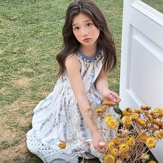 童装女童夏季轻薄透气碎花新款时尚洋气背心连衣裙A类安全标准